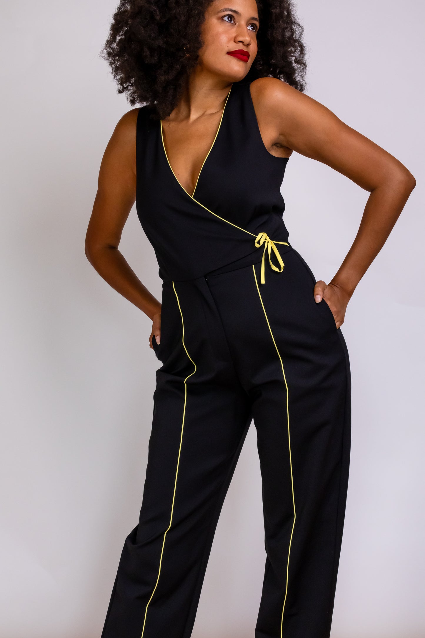 UK Tall Piping Detail Wrap Jumpsuit