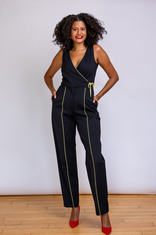UK Tall Piping Detail Wrap Jumpsuit