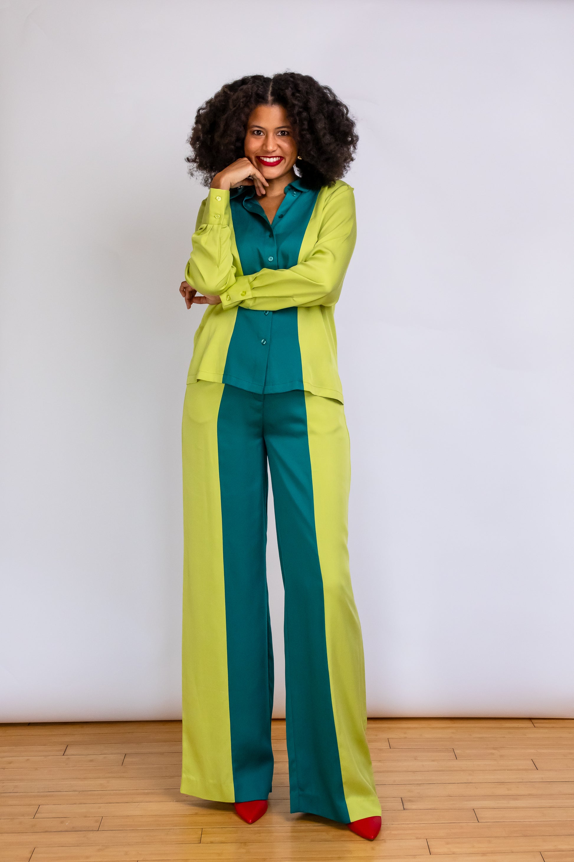 London Two-Tone Wide Leg Pants are made for tall women with a 38" inseam.