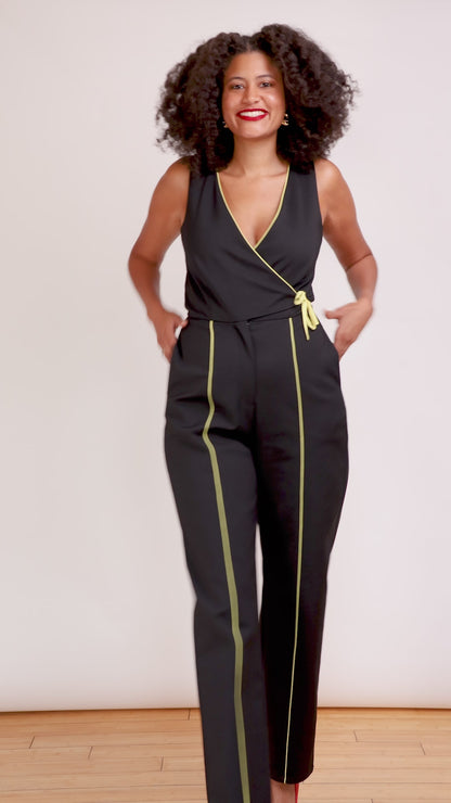 UK Tall Piping Detail Wrap Jumpsuit